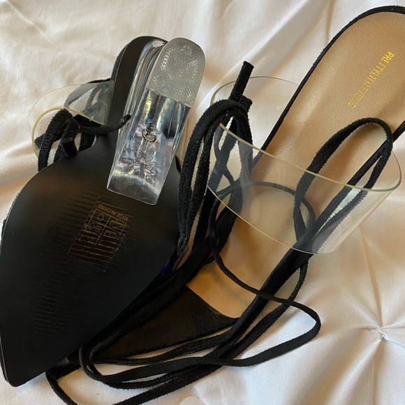 Black Clear Wedge Point Toe Thong Sandals - Picture 4 of 5